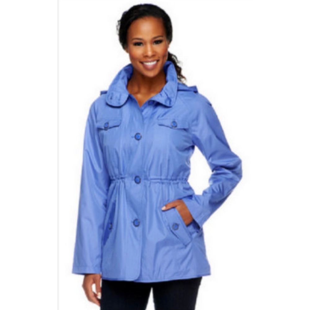 Dennis Basso Lilac Anorak Jacket Floral Lining Removable Hood XS